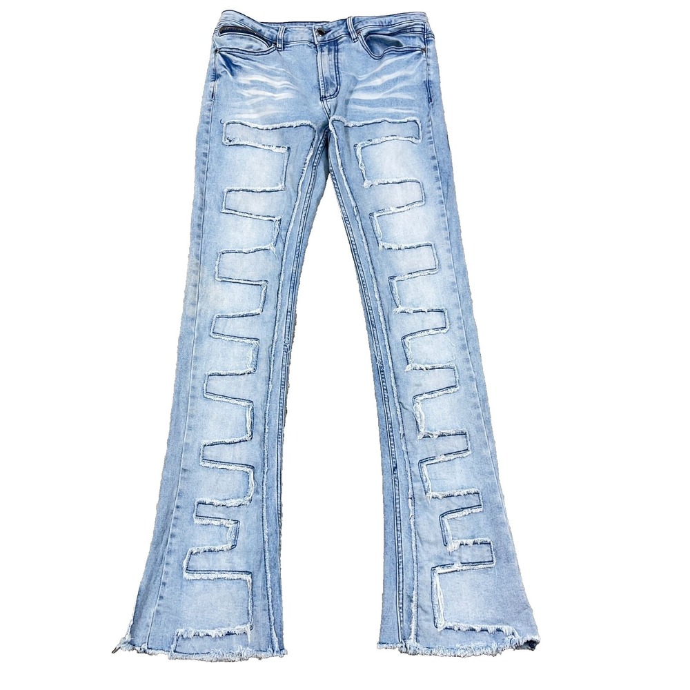 Rockstar Original Jeans Mens 32x35 Blue RSM 205 Stacked Flare Distressed Denim